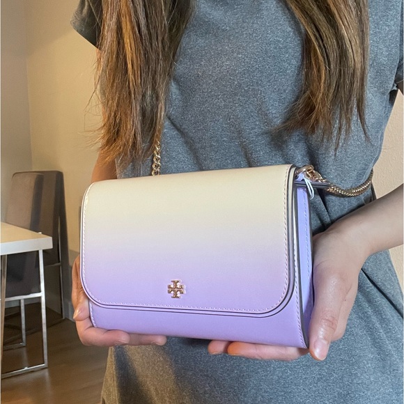 NWT tory burch Emerson dip dye chain crossbody wallet sweet corn lavender - Picture 11 of 15